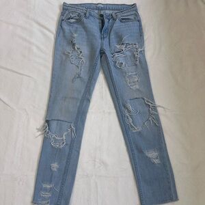 BDG Women's Blue Jeans Slim Boyfriend Distressed Raw Hem Size 24w